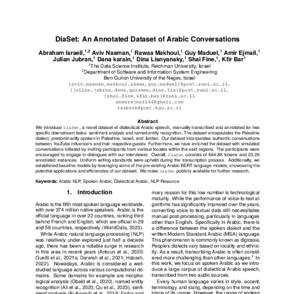 DiaSet: An Annotated Dataset of Arabic Conversations - ACL Anthology