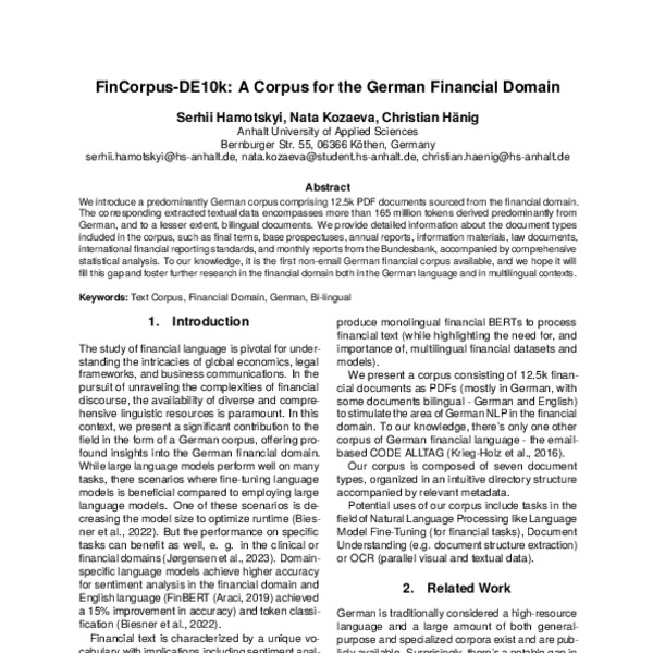 FinCorpus-DE10k: A Corpus for the German Financial Domain - ACL Anthology