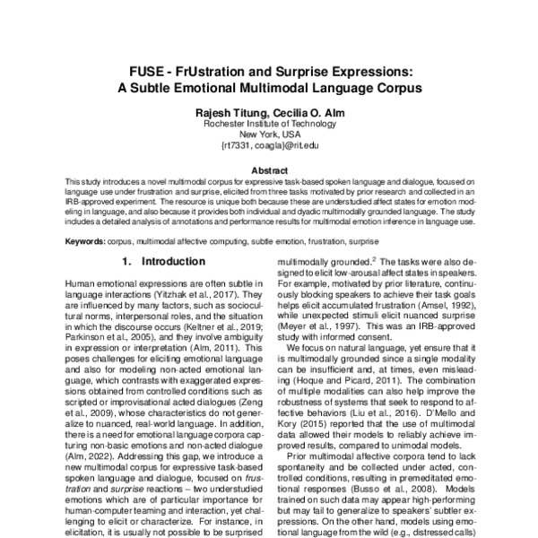 FUSE - FrUstration and Surprise Expressions: A Subtle Emotional ...
