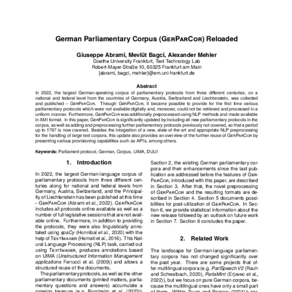 German Parliamentary Corpus (GerParCor) Reloaded - ACL Anthology