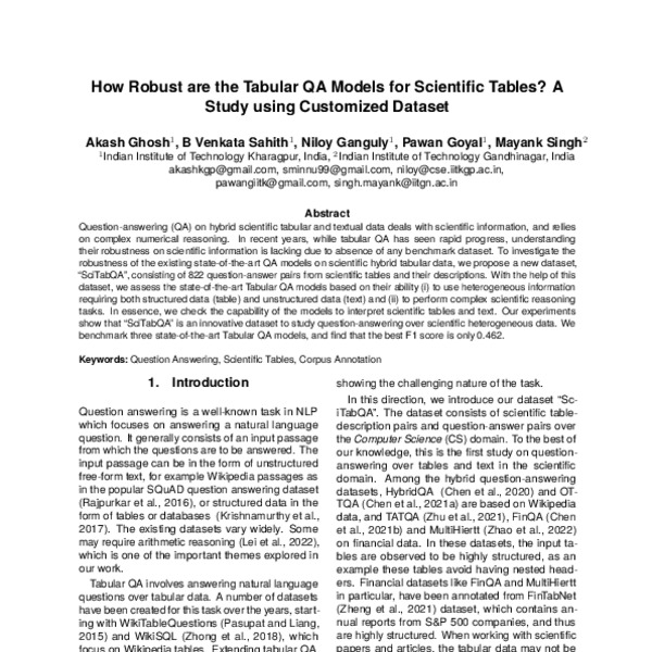 How Robust Are the QA Models for Hybrid Scientific Tabular Data? A ...