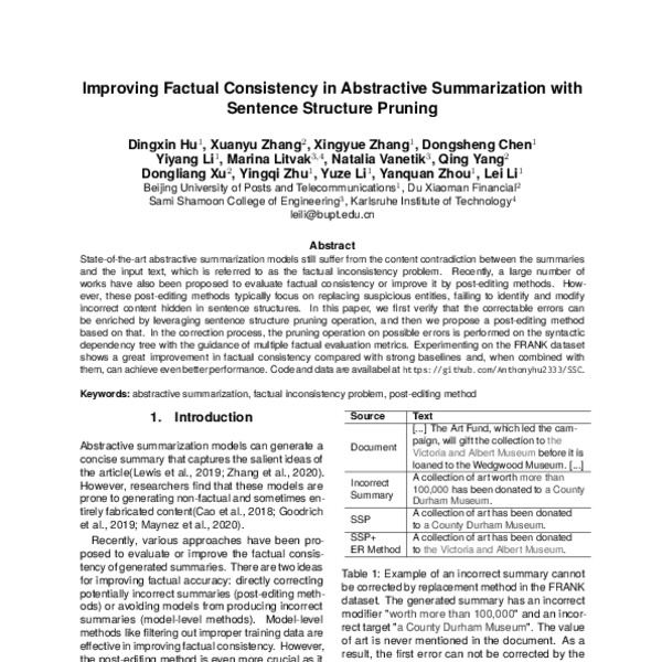 Improving Factual Consistency in Abstractive Summarization with Sentence Structure Pruning ACL