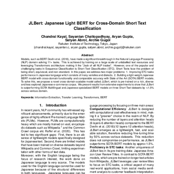JLBert: Japanese Light BERT for Cross-Domain Short Text Classification ...