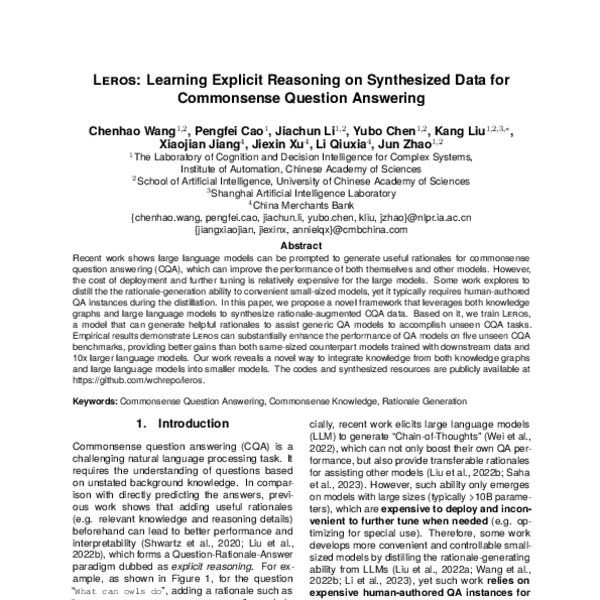 Leros: Learning Explicit Reasoning on Synthesized Data for Commonsense ...
