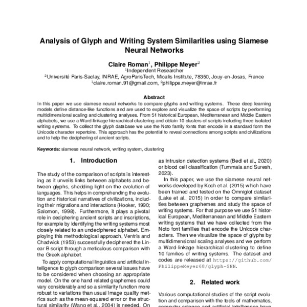 Analysis of Glyph and Writing System Similarities Using Siamese Neural ...
