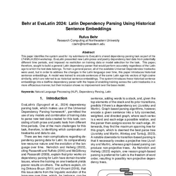 Behr at EvaLatin 2024: Latin Dependency Parsing Using Historical ...