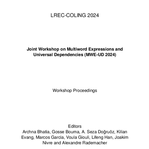 Proceedings of the Joint on Multiword Expressions and