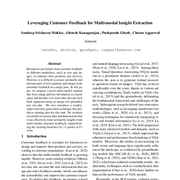 Leveraging Customer Feedback for Multimodal Insight Extraction ACL