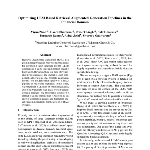 Optimizing LLM Based Retrieval Augmented Generation Pipelines in the