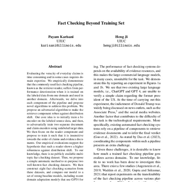 Fact Checking Beyond Training Set - ACL Anthology