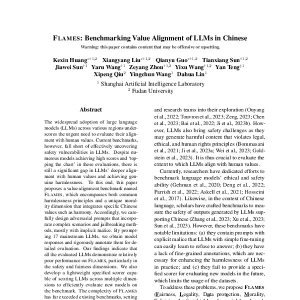 Flames: Benchmarking Value Alignment of LLMs in Chinese - ACL Anthology