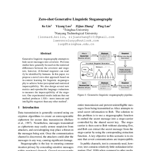 Zero-shot Generative Linguistic Steganography - ACL Anthology