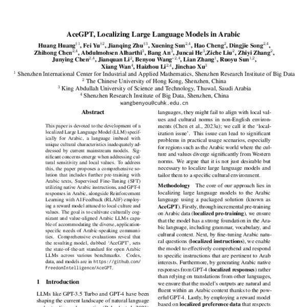 AceGPT, Localizing Large Language Models in Arabic - ACL Anthology