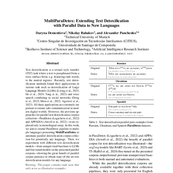 MultiParaDetox: Extending Text Detoxification with Parallel Data to New ...