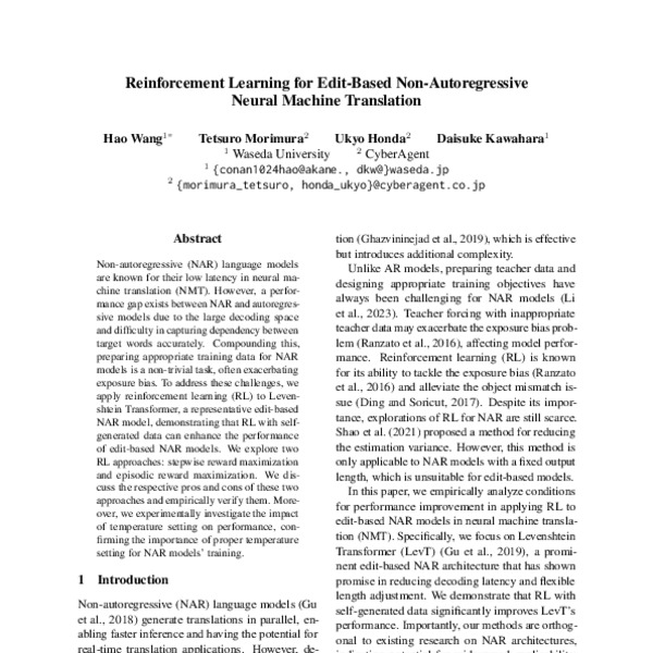 Reinforcement Learning for EditBased NonAutoregressive Neural Machine