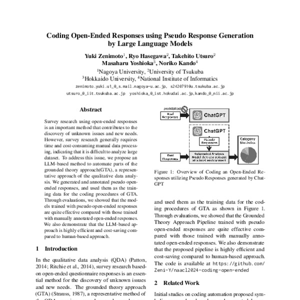 Coding OpenEnded Responses using Pseudo Response Generation by Large