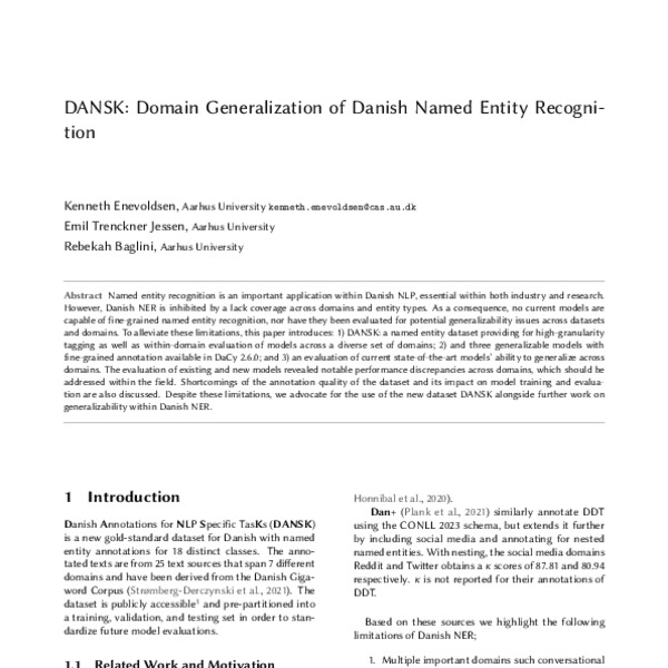 DANSK: Domain Generalization of Danish Named Entity Recognition - ACL ...