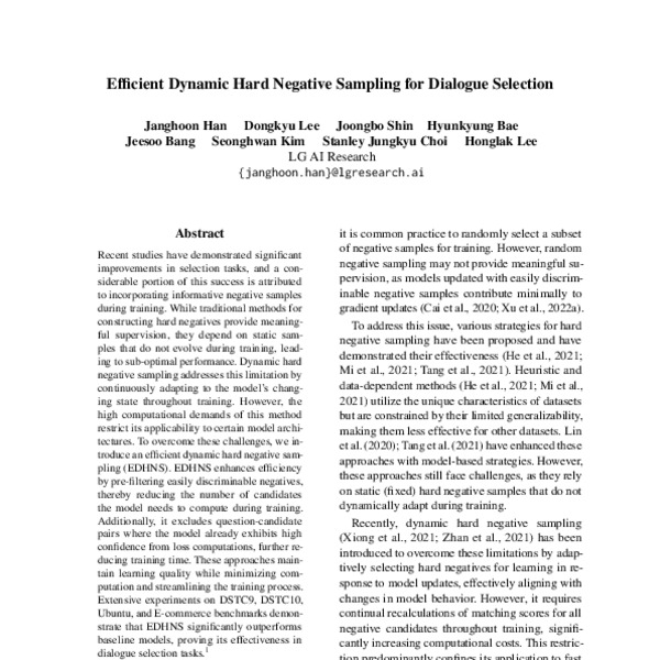 Efficient Dynamic Hard Negative Sampling for Dialogue Selection - ACL ...