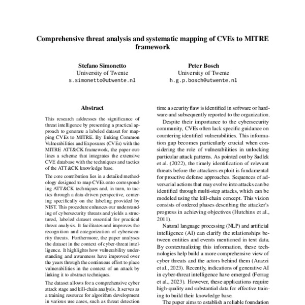 Comprehensive threat analysis and systematic mapping of CVEs to MITRE ...