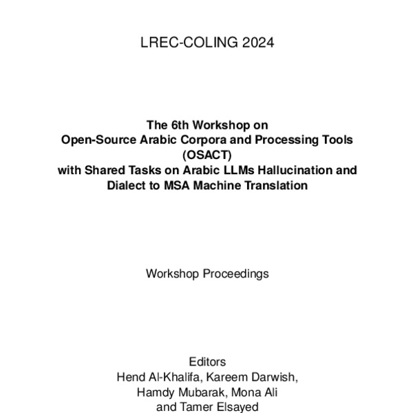 Proceedings of the 6th on OpenSource Arabic Corpora and