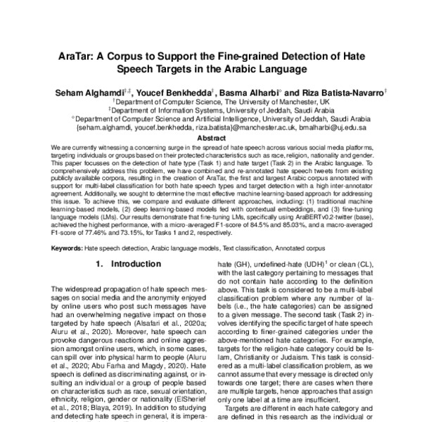 AraTar: A Corpus to Support the Fine-grained Detection of Hate Speech ...