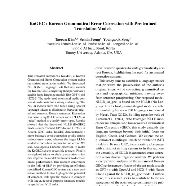 KoGEC : Korean Grammatical Error Correction with Pre-trained ...