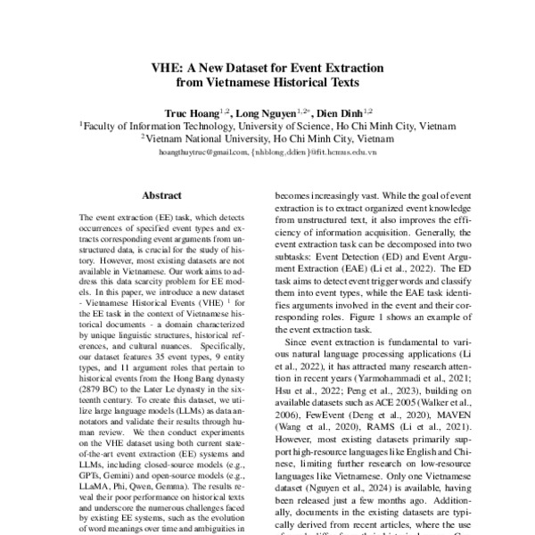 VHE: A New Dataset for Event Extraction from Vietnamese Historical ...