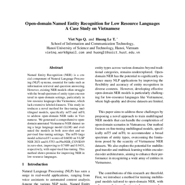 Open-domain Named Entity Recognition for Low Resource Languages - A ...
