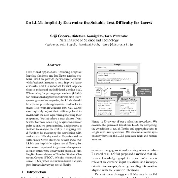 Do LLMs Implicitly Determine the Suitable Text Difficulty for Users ...