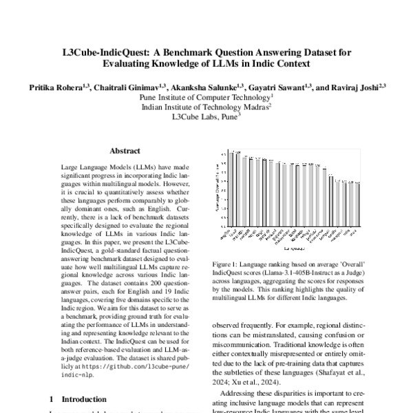 L3Cube-IndicQuest: A Benchmark Question Answering Dataset for ...