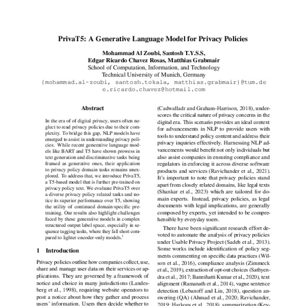 PrivaT5: A Generative Language Model for Privacy Policies - ACL Anthology