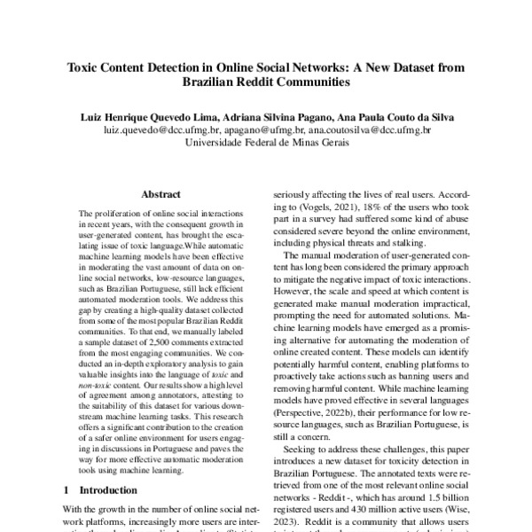 Toxic Content Detection in online social networks: a new dataset from ...