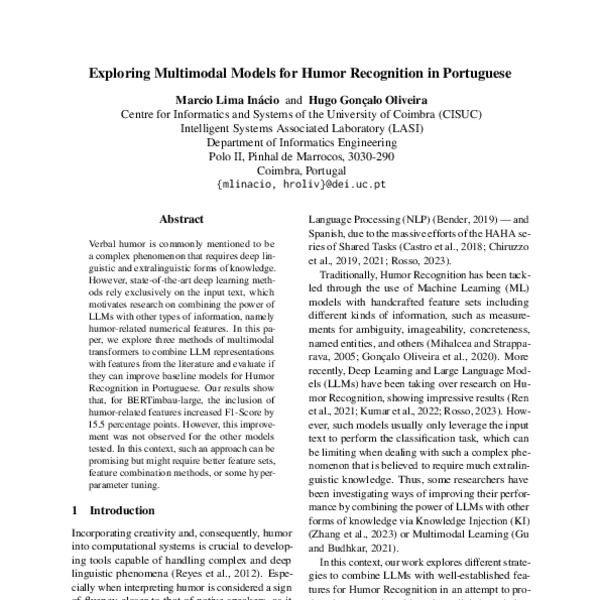 Exploring Multimodal Models for Humor Recognition in Portuguese - ACL ...