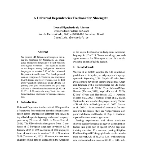 A Universal Dependencies Treebank for Nheengatu - ACL Anthology