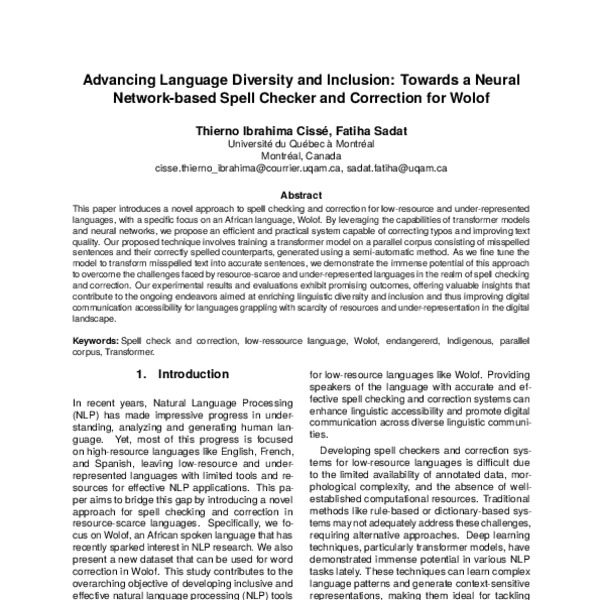 Advancing Language Diversity and Inclusion: Towards a Neural ...