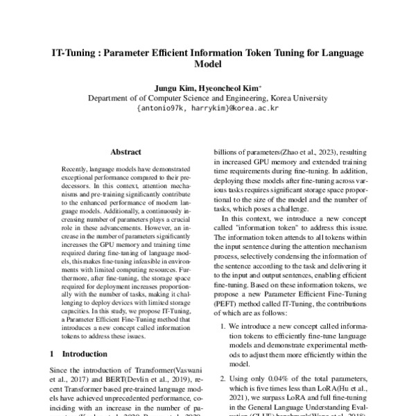 IT-Tuning : Parameter Efficient Information Token Tuning for Language ...