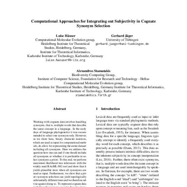 Computational Approaches for Integrating out Subjectivity in Cognate