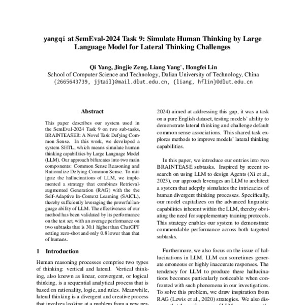 yangqi at SemEval-2024 Task 9: Simulate Human Thinking by Large ...