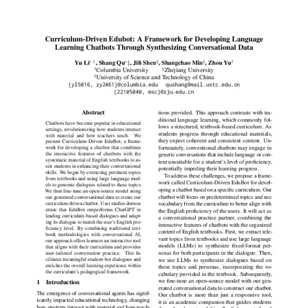 Curriculum-Driven Edubot: A Framework for Developing Language Learning ...