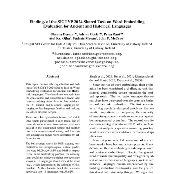 Findings of the SIGTYP 2024 Shared Task on Word Embedding Evaluation