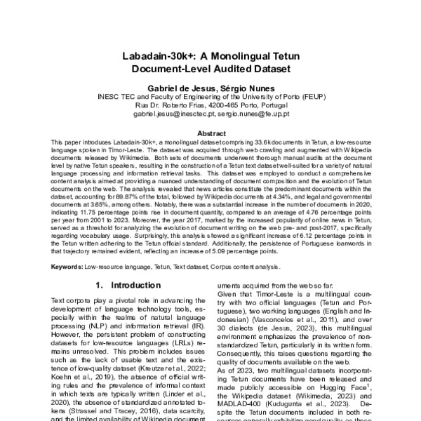 Labadain-30k+: A Monolingual Tetun Document-Level Audited Dataset - ACL ...