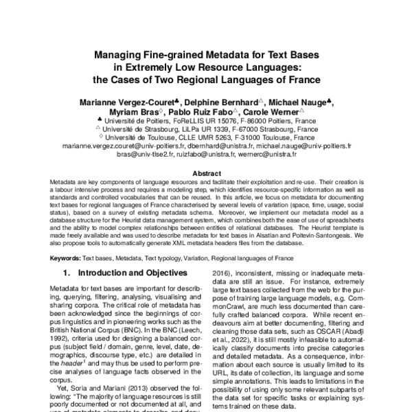 Managing Finegrained Metadata for Text Bases in Extremely Low Resource