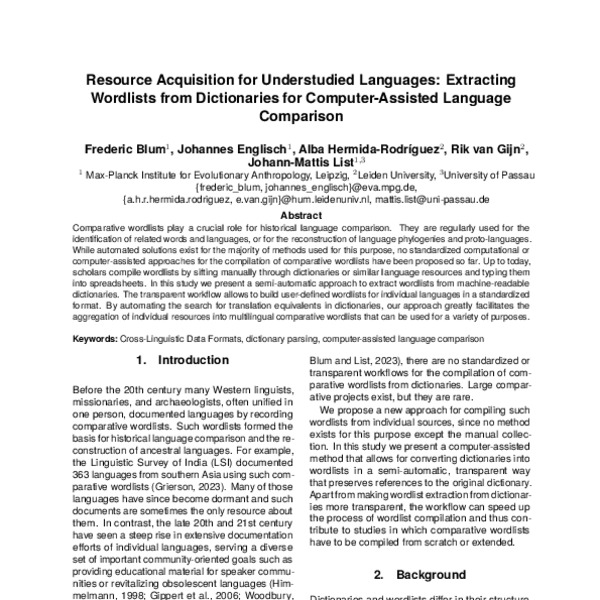 Resource Acquisition for Understudied Languages: Extracting Wordlists ...