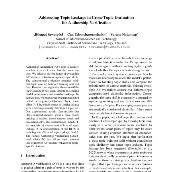 Addressing Topic Leakage in Cross-Topic Evaluation for Authorship ...