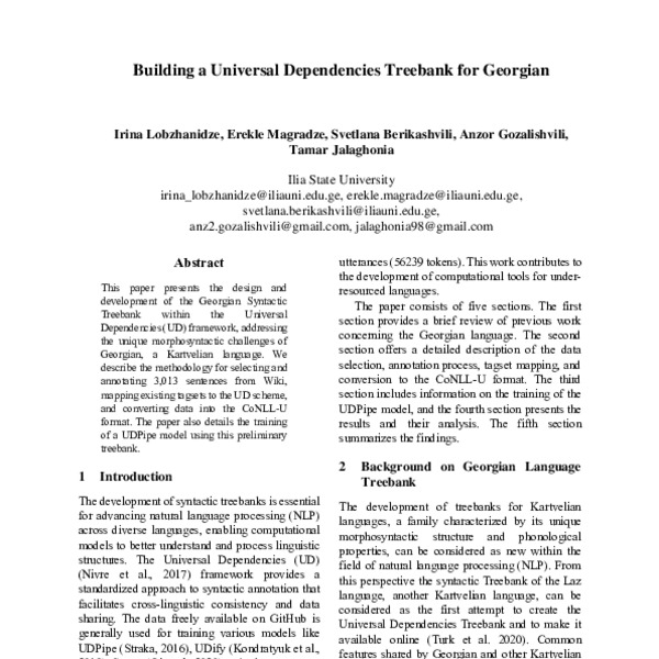 Building a Universal Dependencies Treebank for Georgian - ACL Anthology