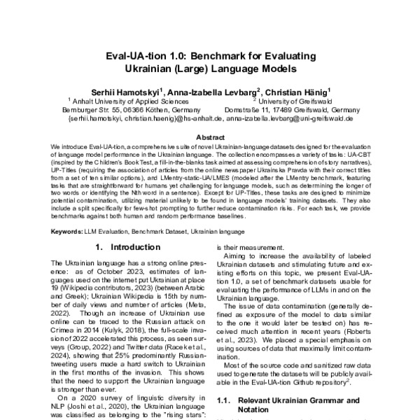 Eval-UA-tion 1.0: Benchmark for Evaluating Ukrainian (Large) Language ...