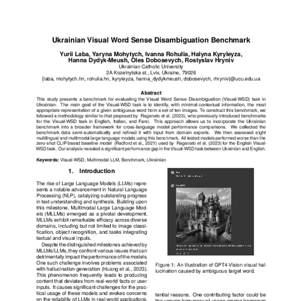 Ukrainian Visual Word Sense Disambiguation Benchmark - ACL Anthology