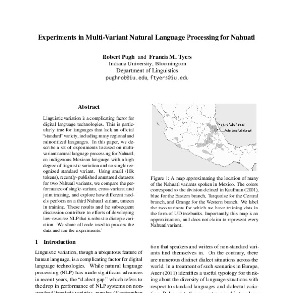 Experiments in Multi-Variant Natural Language Processing for Nahuatl ...