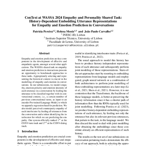 ConText at WASSA 2024 Empathy and Personality Shared Task: History ...