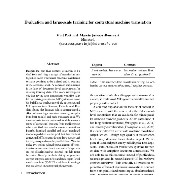 Evaluation and Large-scale Training for Contextual Machine Translation ...